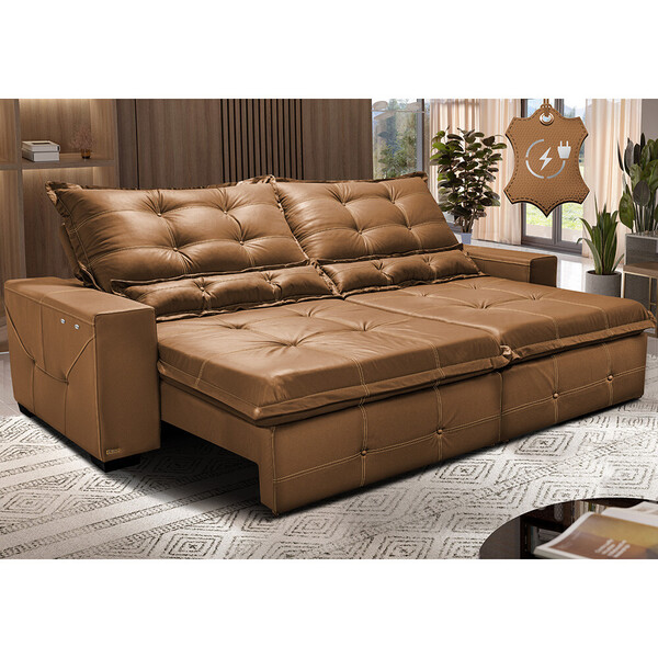 Sofá De Couro Elétrico Retrátil 2,95m Cama Inbox Gran Toro so