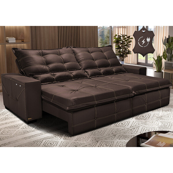 Sofá De Couro Elétrico Retrátil 3,15m Cama Inbox Gran Toro so