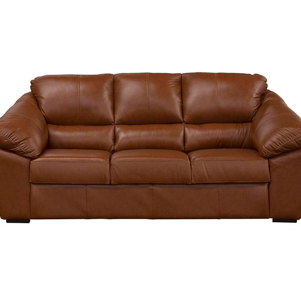 Sofá De Couro Floyde 3 Lugares Conhaque Com Brilho - Clube Mó