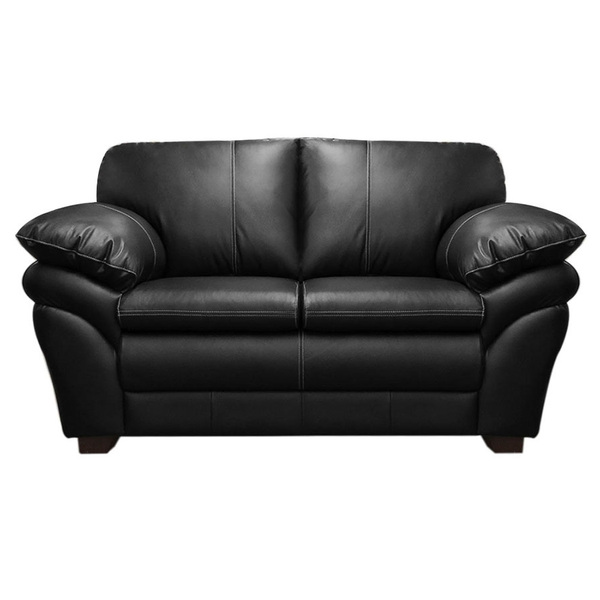 Sofá De Couro Gana 2 Lugares Preto Pigmentado - Mempra Design