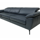 Sofá De Couro Hannover 3 Lugares Blue Bicolor 3,08 M - Mempra