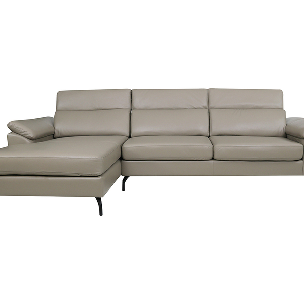 Sofá De Couro Hannover 3 Lugares Com Chaise Baú Esquerda - Av