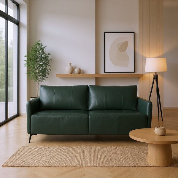 Sofá De Couro Legítimo Porto Rico 220 Cm Musgo