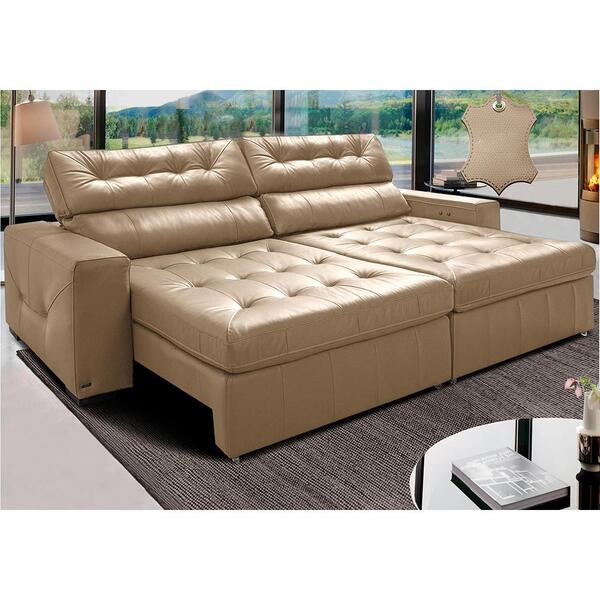 Sofá De Couro Legítimo Retrátil Automático 3,15m Cama Inbox G