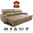 Sofá De Couro Legítimo Retrátil E Reclinável 2,15m Cama Inbox