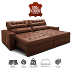 Sofá De Couro Legítimo Retrátil E Reclinável 2,35m Cama Inbox