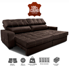 Sofá De Couro Legítimo Retrátil E Reclinável 2,35m Cama Inbox