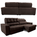 Sofá De Couro Legítimo Retrátil E Reclinável 2,35m Cama Inbox