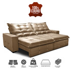 Sofá De Couro Legítimo Retrátil E Reclinável 2,55m Cama Inbox