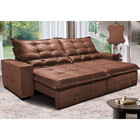 Sofá De Couro Legítimo Retrátil E Reclinável 2,55m Cama Inbox