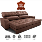 Sofá De Couro Legítimo Retrátil E Reclinável 2,95m Molas Ensa