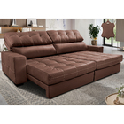 Sofá De Couro Legítimo Retrátil E Reclinável 2,95m Molas Ensa