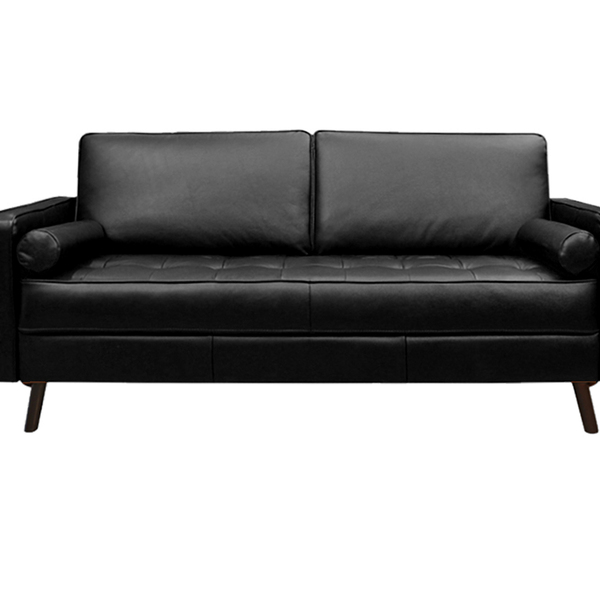 Sofá De Couro Melfi 3 Lugares Preto Pigmentado - Mempra