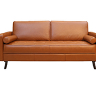 Sofá De Couro Melfi 4 Lugares Conhaque Com Brilho - Mempra