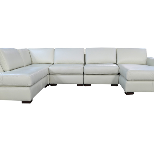 Sofá De Couro N.y. 6 Lugares Off White 3,58 M - Mempra