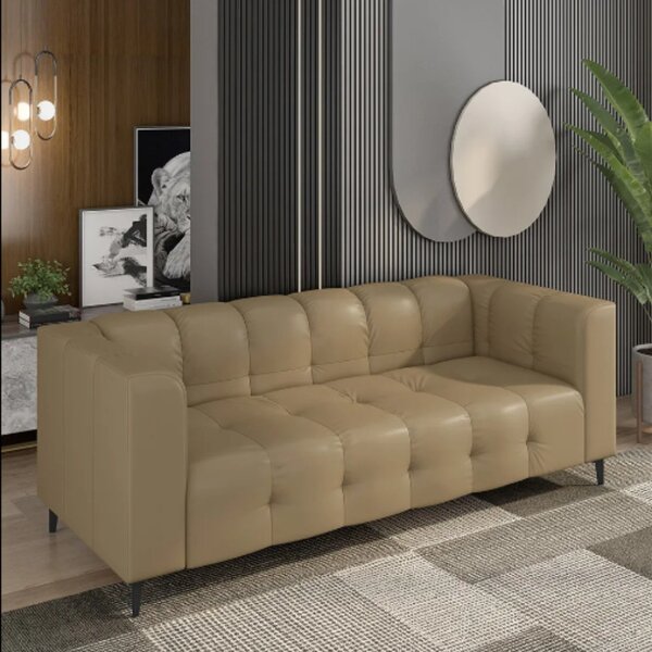 Sofá De Couro Na Caixa Prime 200cm Bege