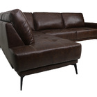 Sofá De Couro Rubi 2 Lugares Com Chaise Esquerda Soft Tabaco