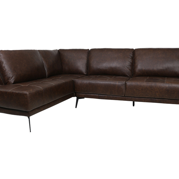 Sofá De Couro Rubi 2 Lugares Com Chaise Esquerda Soft Tabaco