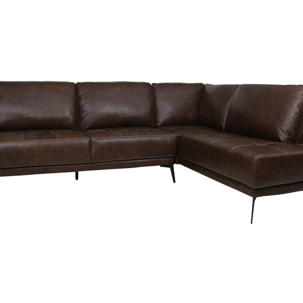 Sofá De Couro Rubi 3 Lugares Com Chaise Direita Soft Tabaco -