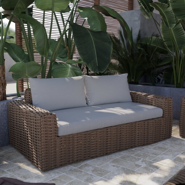 Sofá de Jardim 2 Lugares Ayamo de Alumínio e Rattan Marrom 80x180x88cm Naterial