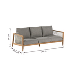 Sofá de Jardim 3 Lugares Corda e Teca Cinza 56x87,5x188cm Lita Naterial