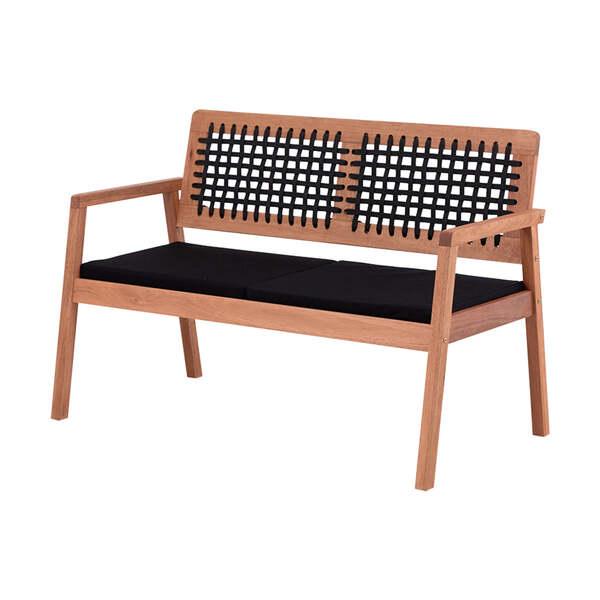 Sofá De Madeira 2 Lugares Trança - Castanheira E Corda Preta