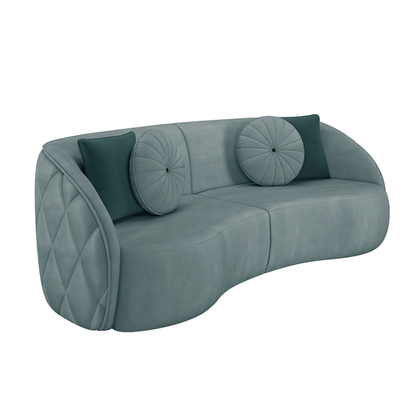 Sofá Decorativo 240cm Com Almofadas Redondas Clarke Veludo Az