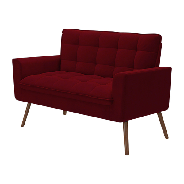 Sofá Decorativo 2 Lugares Pés De Madeira Íxeres Veludo Vermel