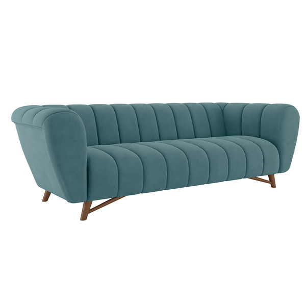 Sofá Decorativo 2 Lugares Scooby Pés Em Madeira Veludo Azul C