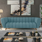 Sofá Decorativo 2 Lugares Scooby Pés Em Madeira Veludo Azul C