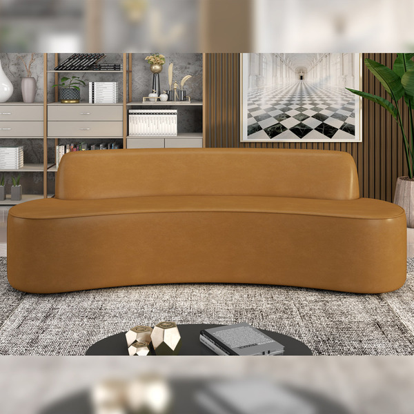 Sofá Decorativo 3 Lugares 180cm Bélgica Curvo Pu Caramelo G15