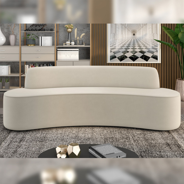Sofá Decorativo 3 Lugares 180cm Bélgica Curvo Veludo Creme G1