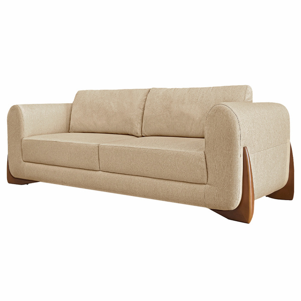 Sofá Decorativo 3 Lugares 200cm Pés Em Madeira Buzz Linho Beg