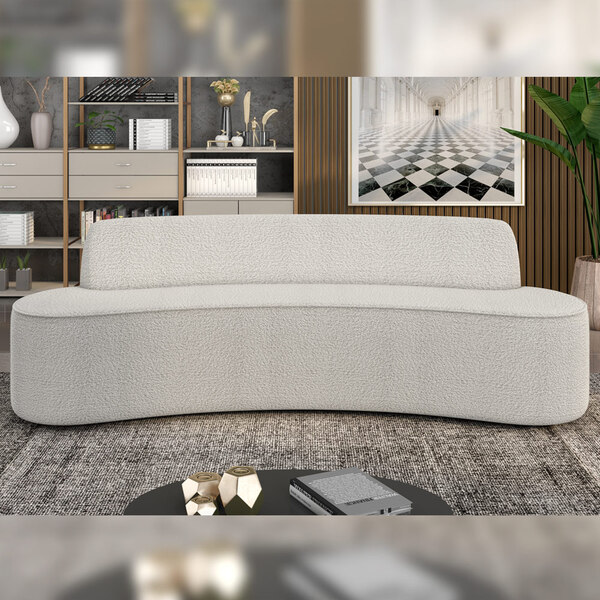 Sofá Decorativo 3 Lugares 210cm Bélgica Curvo Boucle Branco G