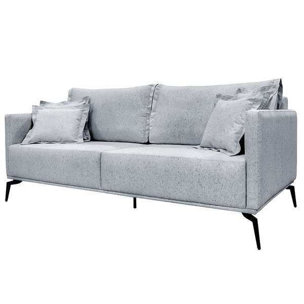 Sofá Decorativo 3 Lugares 220cm Pés Em Aço Stagno Linho Cinza