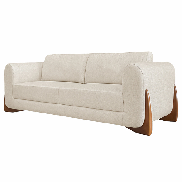 Sofá Decorativo 3 Lugares 220cm Pés Em Madeira Buzz Linho Off