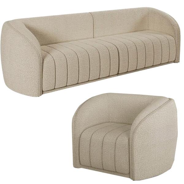 Sofá Decorativo 3 Lugares 252cm E Poltrona Meris M22 Bouclê B