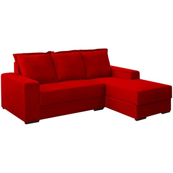 Sofa Decorativo 3 Lugares Com Chaise Alasca Veludo Vermelho S