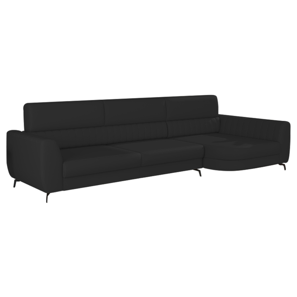 Sofá Decorativo 3 Lugares Giant Com Chaise Pu Preto - Gran Be