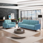 Sofá Decorativo 3 Lugares Pés De Madeira Darcy Veludo Azul Cl