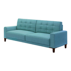 Sofá Decorativo 3 Lugares Pés De Madeira Darcy Veludo Azul Cl