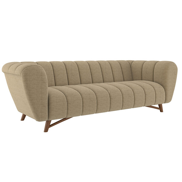 Sofá Decorativo 3 Lugares Scooby Pés Em Madeira Linho Bege G4