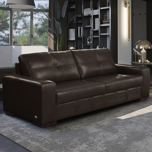 Sofá Decorativo 3 Lugares Turim 200cm Couro Marrom G58 - Gran