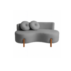 Sofá Decorativo Curvo Orgânico Living Veludo Cinza Claro - Mo