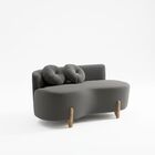 Sofá Decorativo Curvo Orgânico Living Veludo Cinza Claro - Mo