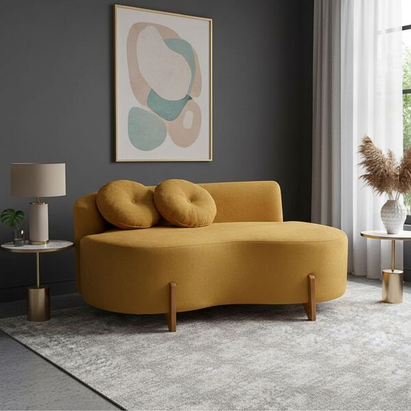 Sofá Decorativo Curvo Orgânico Living Veludo Mostarda - Monta