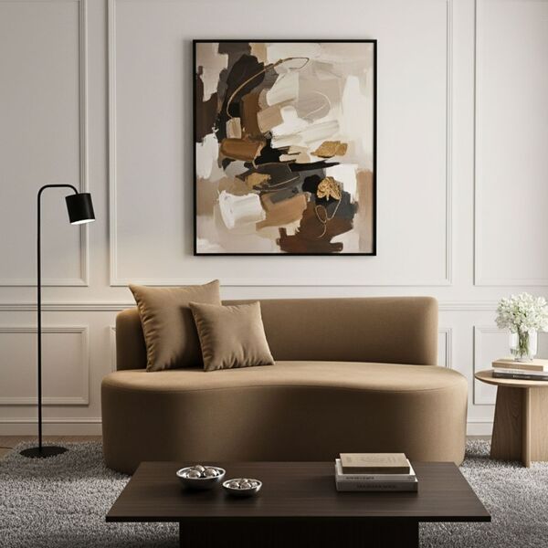 Sofá Decorativo Curvo Orgânico Nature Gaia Suede Cappuccino -