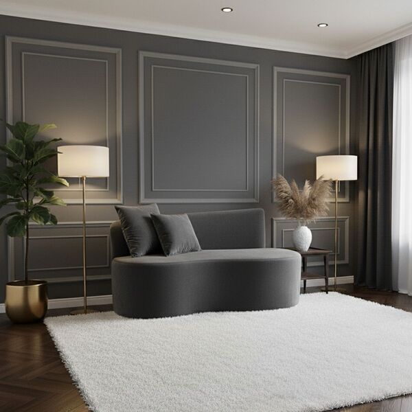 Sofá Decorativo Curvo Orgânico Nature Gaia Veludo Cinza - Mon