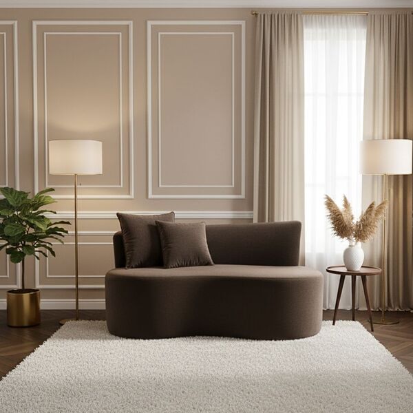 Sofá Decorativo Curvo Orgânico Nature Gaia Veludo Marrom - Mo