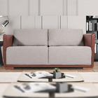 Sofá Decorativo Fixo 220cm Pulse Couro E Linho Conhaque/cru G